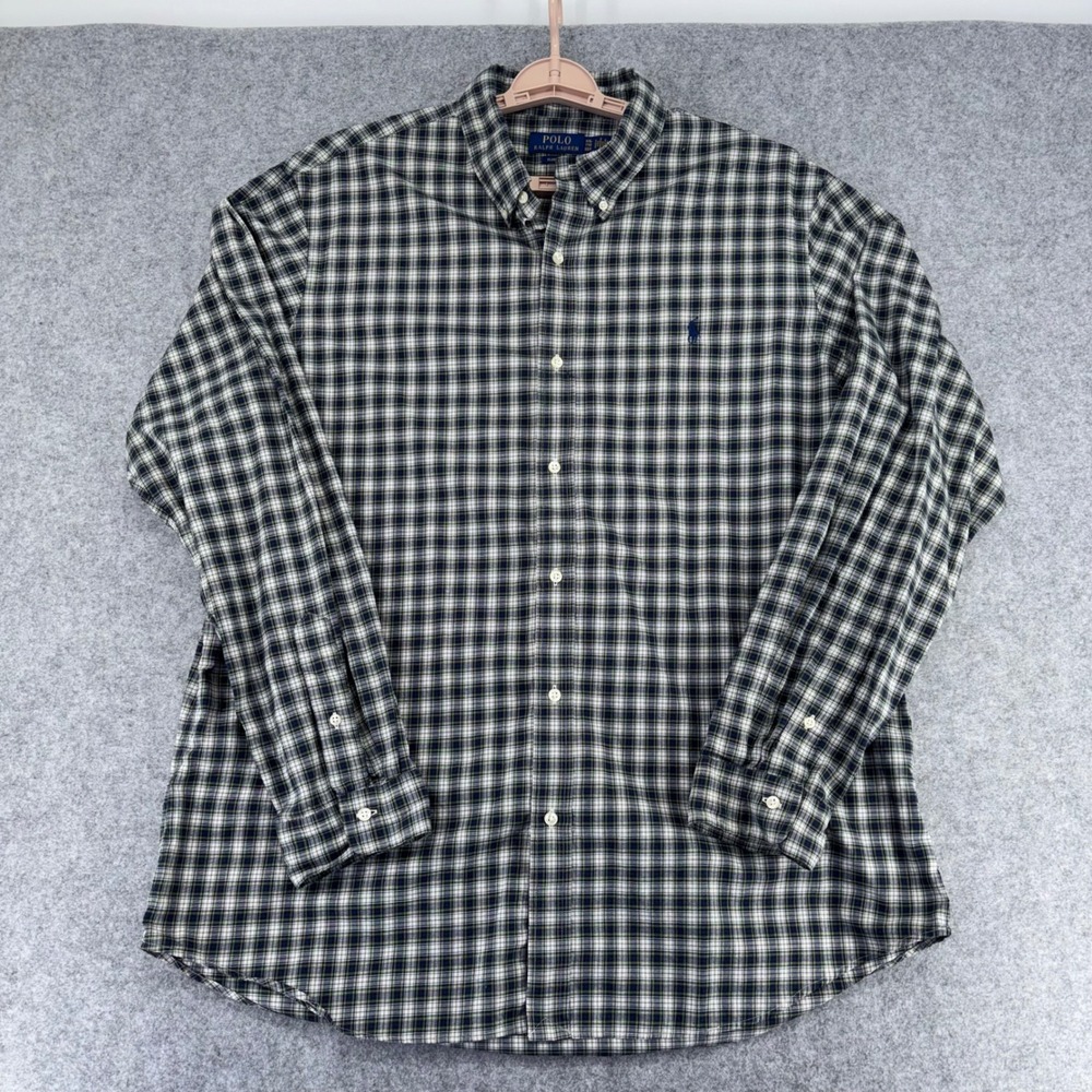 Polo Ralph Lauren Mens XXL Classic Fit Plaid Button Down Shirt Navy Blue Green